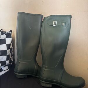 Hunter Original Tall Women’s Rain Boots Dark Green Waterproof Buckle Boot